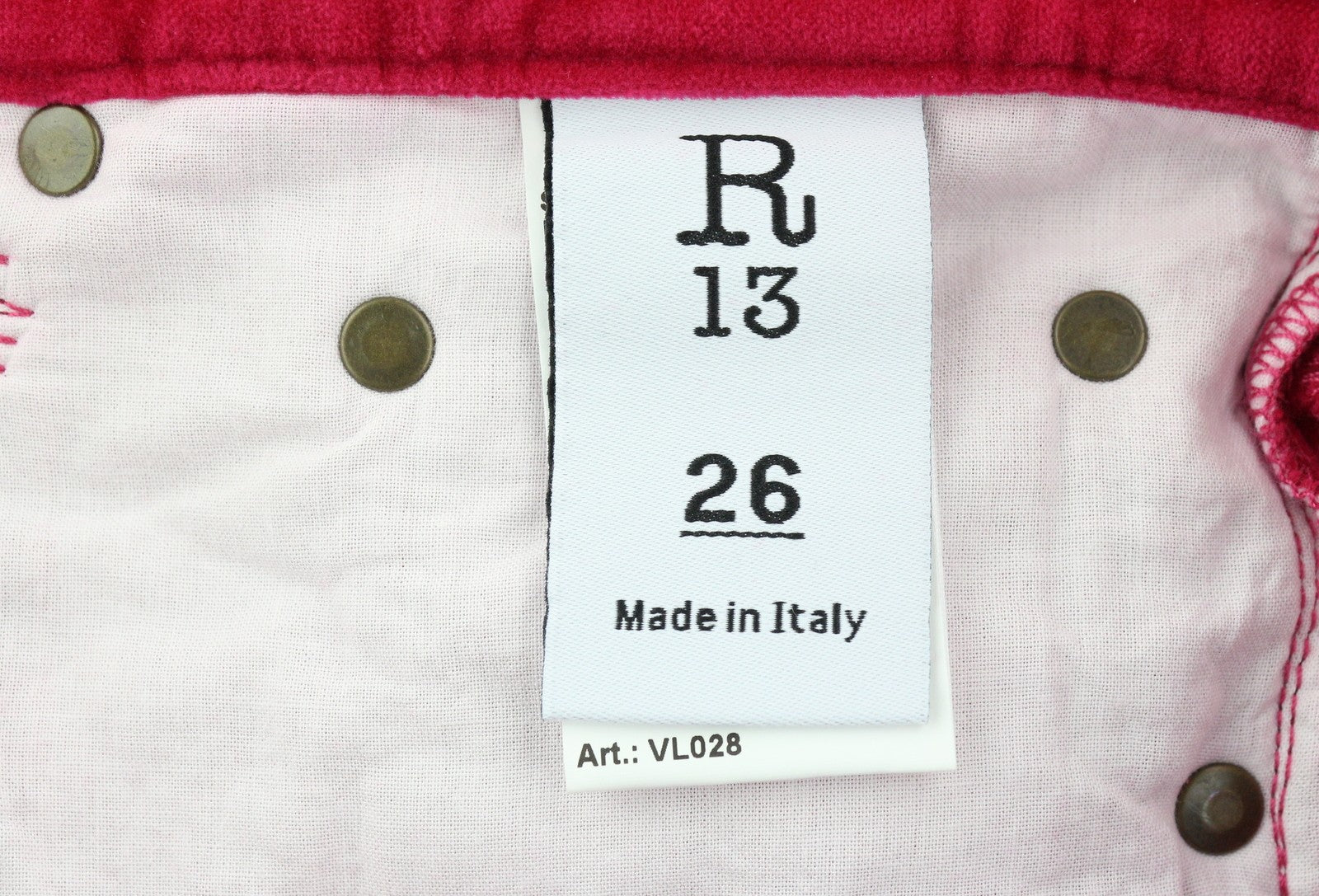 R13 Boyfriend moteriškos kelnės 26 aviečių spalvos aksominio lino mišinio trumpintos iki kulkšnių su užtrauktuku 