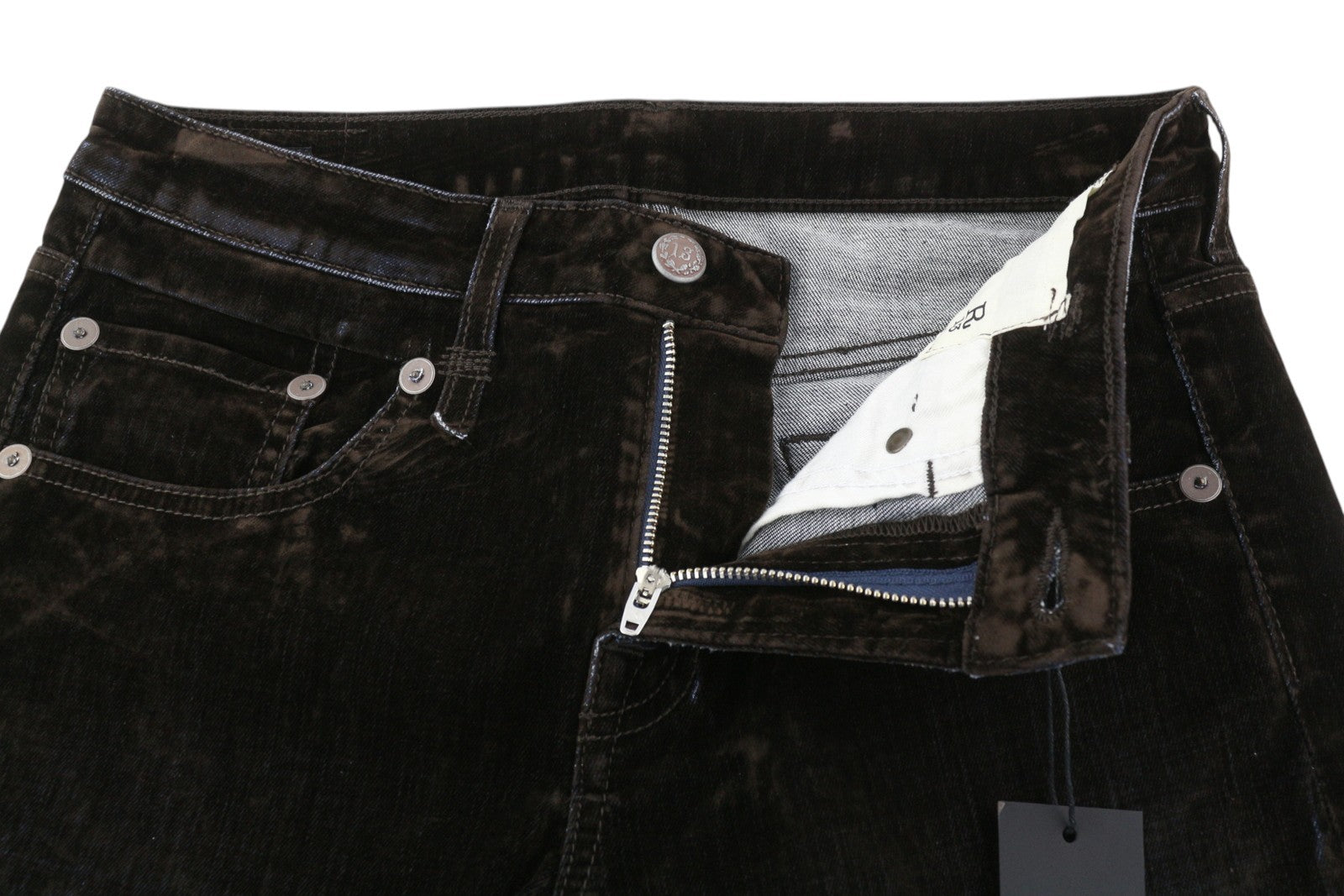 R13 berniukiški tiesūs moteriški džinsai 26. Rudi, vidutinio liemens, trumpinti užtrauktuku ir kulkšnies paviršiumi. 