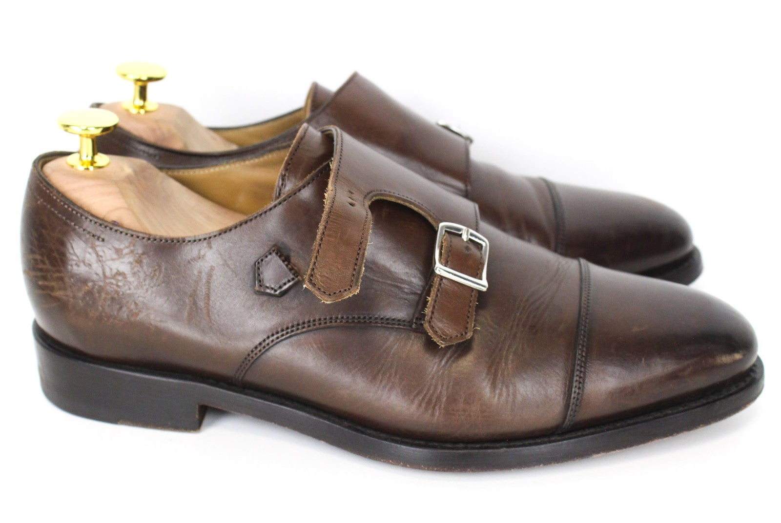 SUITSUPPLY Men's Shoes EU39.5 Brown Leather Low-Top Double Buckle Formal Style