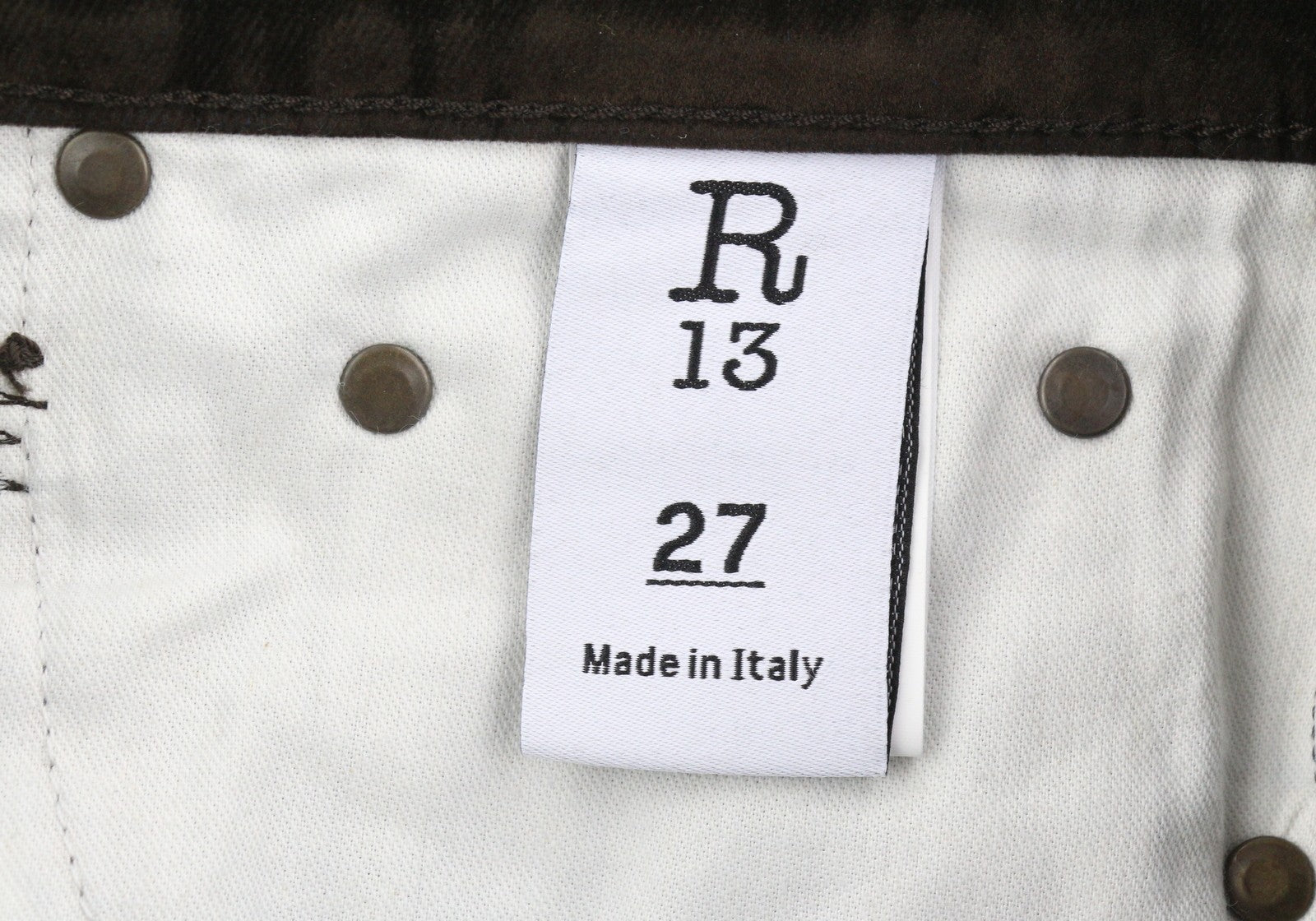 R13 Jean moteriški džinsai, 27 dydžio, rudi, aukštai krentantys, tiesaus kirpimo, su užtrauktuku. RMK 699 € 