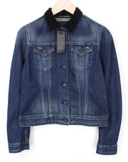 REPLAY moteriškas džinsinis švarkas M mėlynas skalbtas ilgomis rankovėmis medvilninis viršutinis drabužis su apykakle 