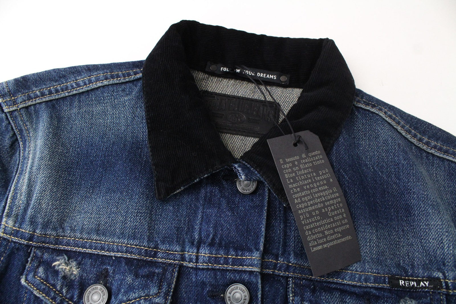 REPLAY moteriškas džinsinis švarkas M mėlynas skalbtas ilgomis rankovėmis medvilninis viršutinis drabužis su apykakle 