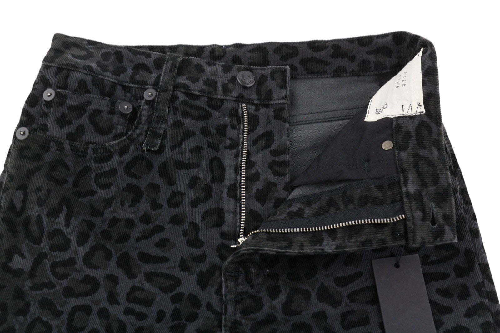 R13 Aukšto liemens aptemptos moteriškos kelnės 27 vidurnakčio leopardo rašto velveto su užtrauktuku pilkos spalvos