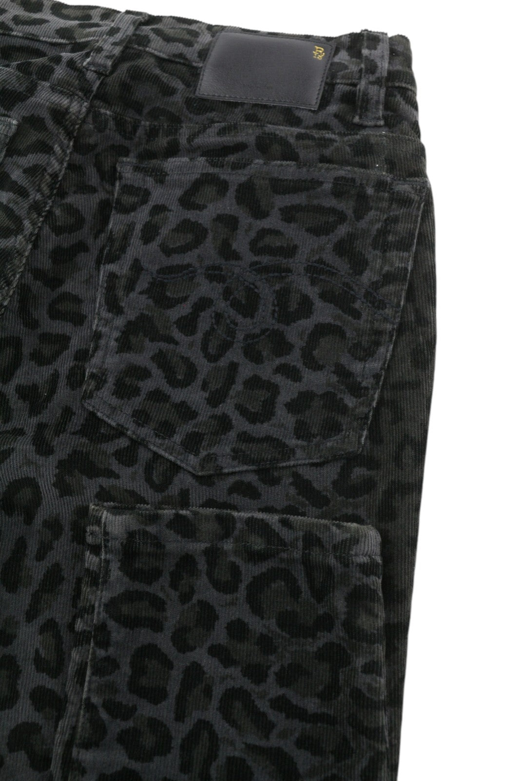 R13 Aukšto liemens aptemptos moteriškos kelnės 27 vidurnakčio leopardo rašto velveto su užtrauktuku pilkos spalvos
