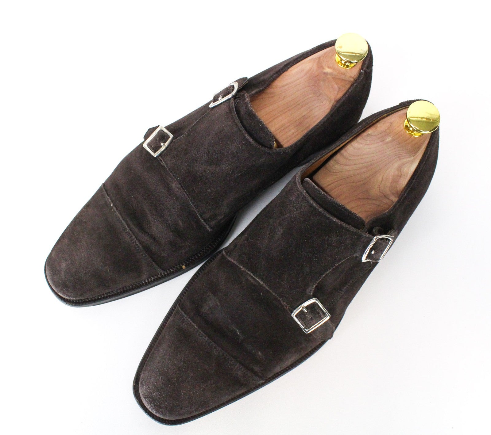 „SUITSUPPLY“ vyriški batai, EU40.5, tamsiai rudi, zomšiniai, dvigubi, formalūs, žemapadžiai