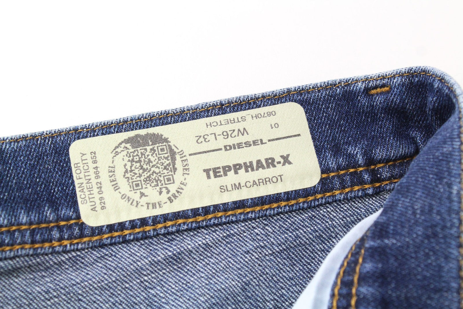 DIESEL Tepphar-X 0870H vyriški džinsai W26/L32 morkų kirpimo, mėlyni, tamprūs berniukų džinsai 