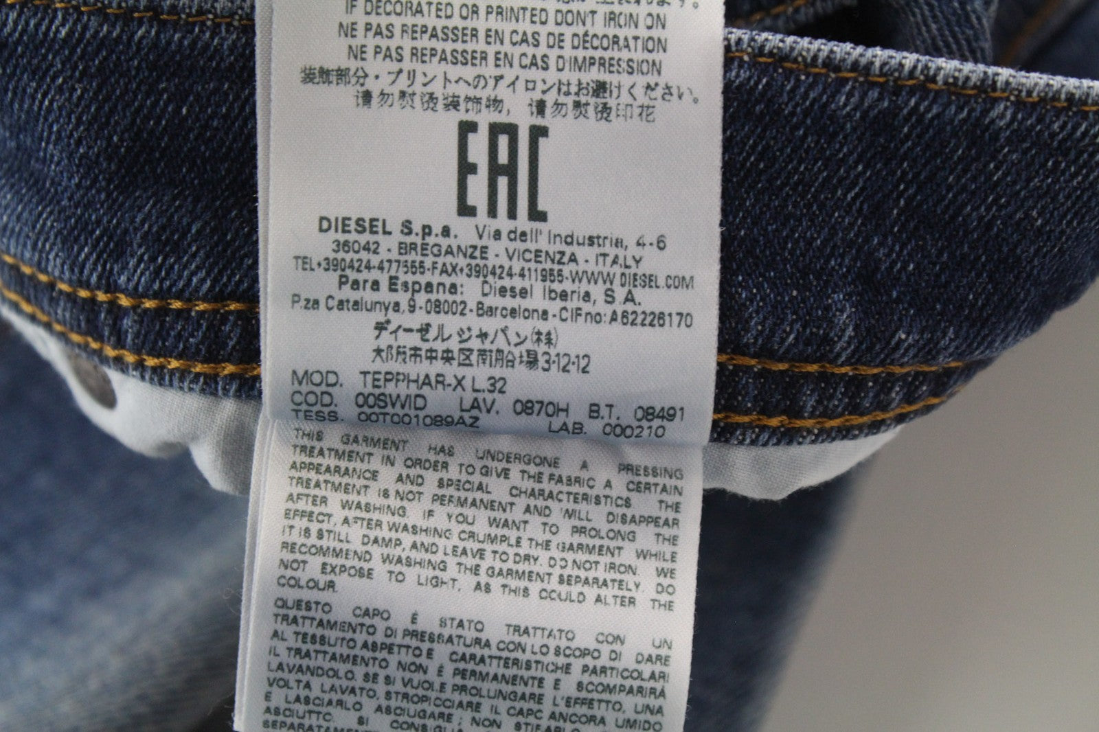 DIESEL Tepphar-X 0870H vyriški džinsai W26/L32 morkų kirpimo, mėlyni, tamprūs berniukų džinsai 
