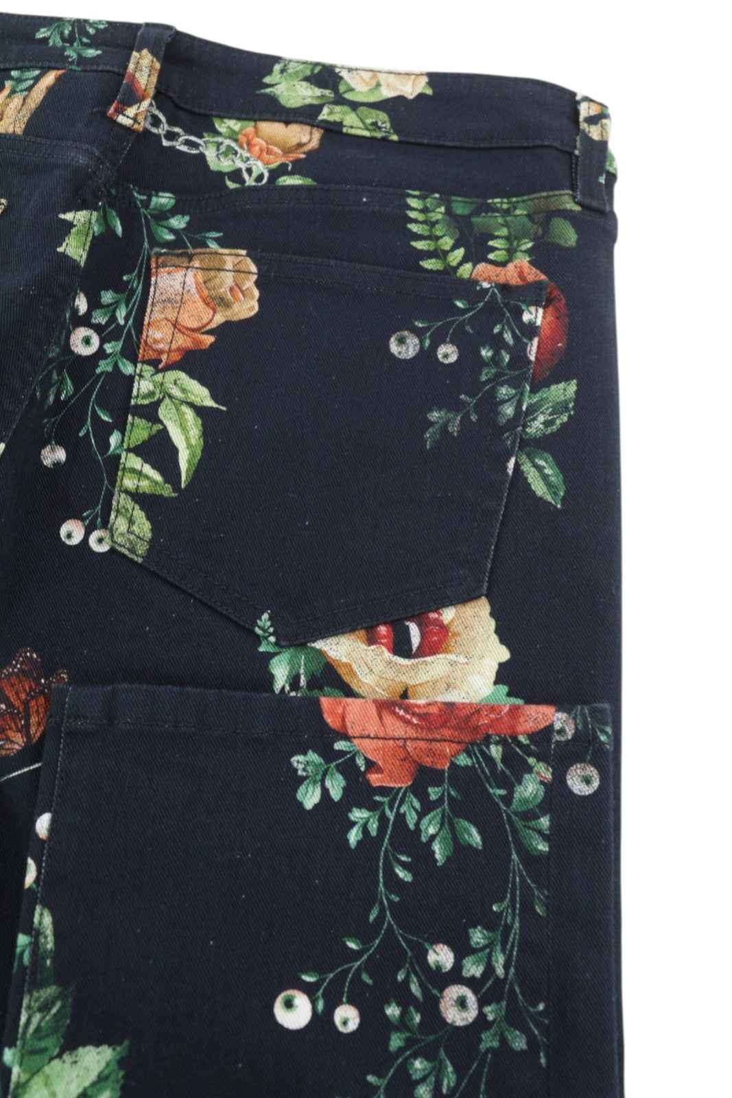 R13 Damon Overall moteriški džinsai 27 ekru spalvos lininiai Tinto senovinio gėlių rašto trumpinti ant kulkšnių 