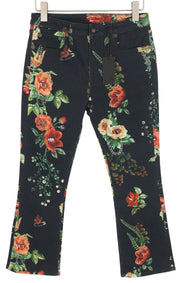 R13 Kick Fit moteriški džinsai 28 Useless Treasueres juodi gėlių rašto trumpinti iki kulkšnių 