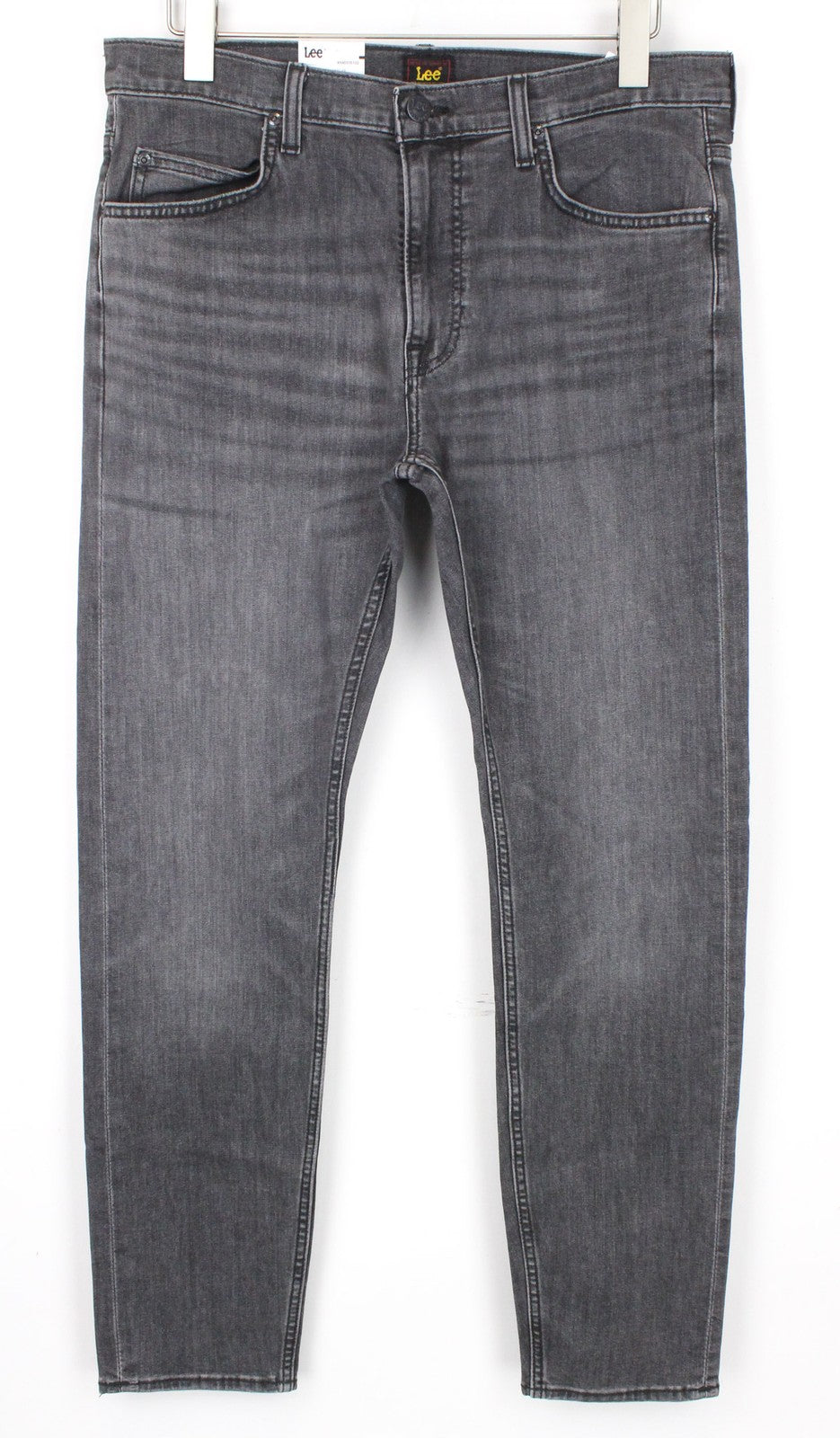 LEE Rider vyriški džinsai W33/L32 pilki, prigludę, su užtrauktuku, tamprios medvilnės džinsinio audinio 