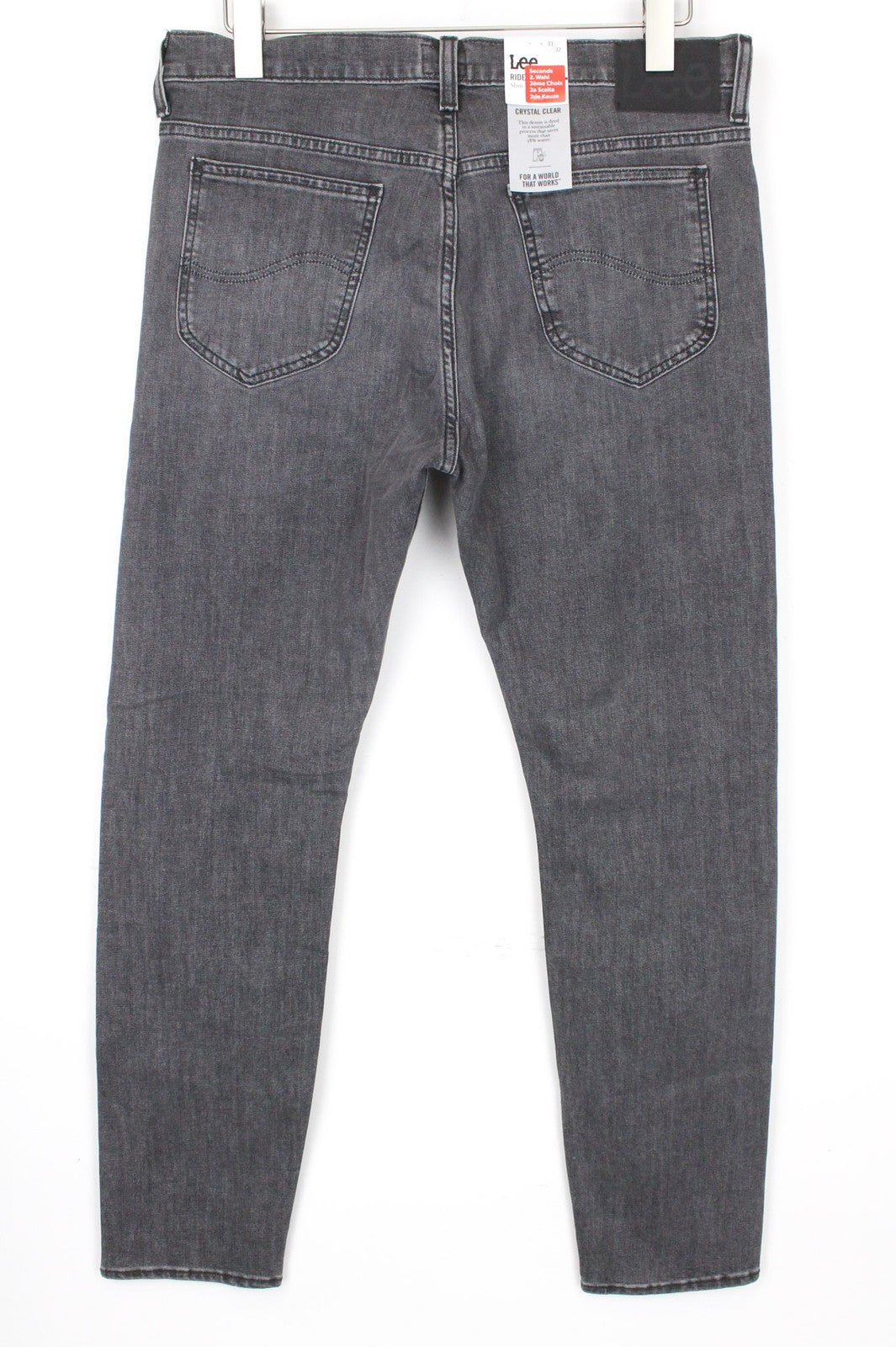 LEE Rider vyriški džinsai W33/L32 pilki, prigludę, su užtrauktuku, tamprios medvilnės džinsinio audinio 