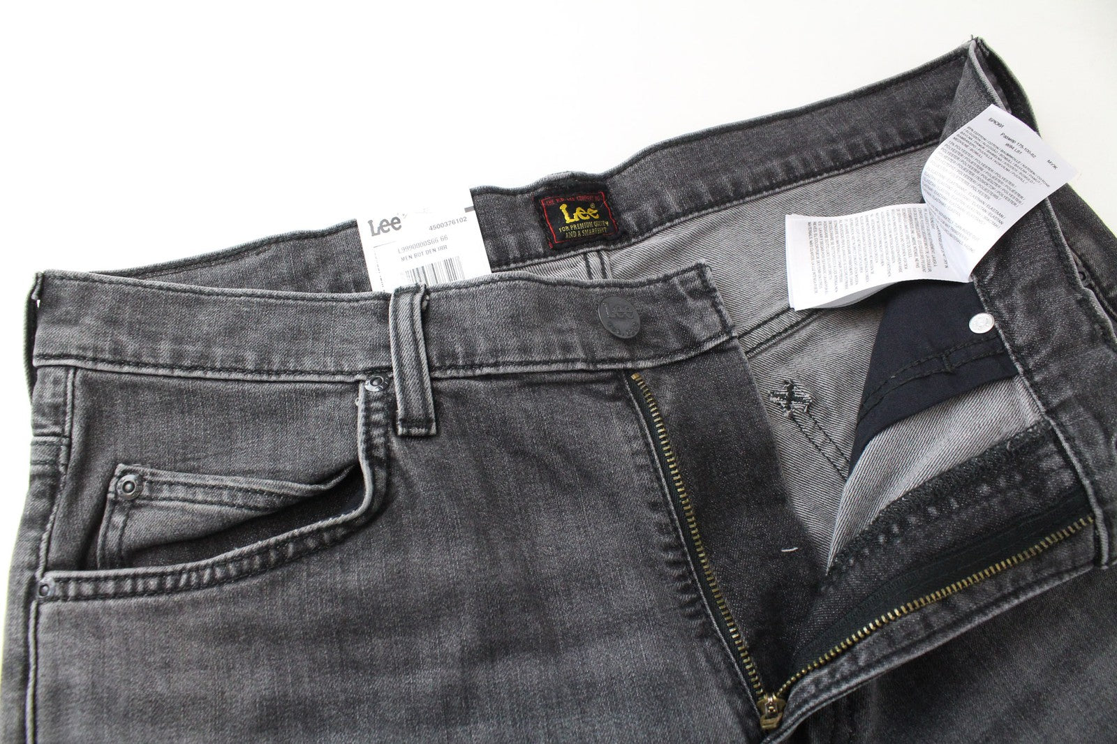LEE Rider vyriški džinsai W33/L32 pilki, prigludę, su užtrauktuku, tamprios medvilnės džinsinio audinio 