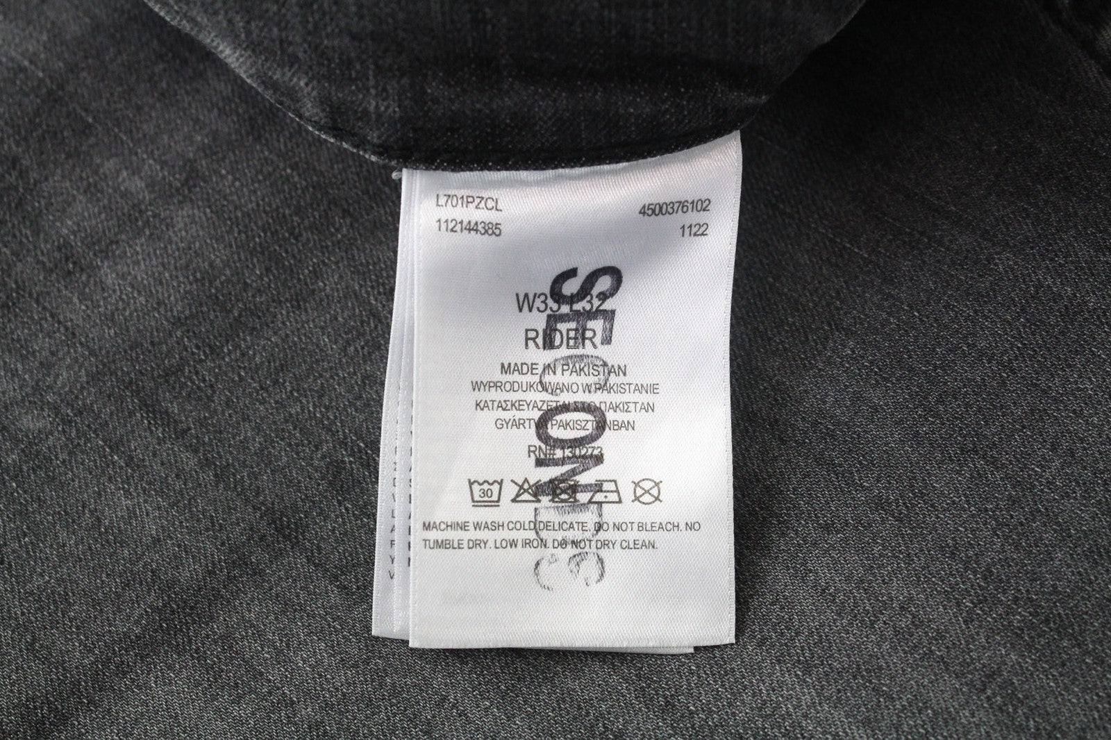 LEE Rider vyriški džinsai W33/L32 pilki, prigludę, su užtrauktuku, tamprios medvilnės džinsinio audinio 