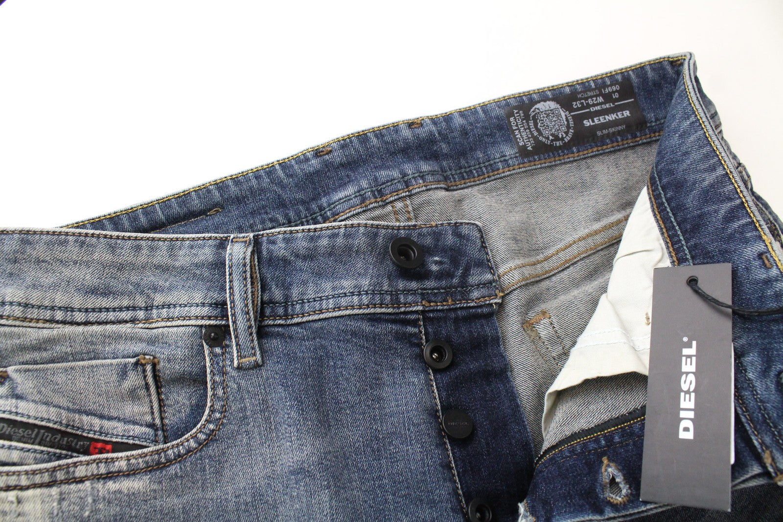 DIESEL Sleenker 069FI vyriški džinsai W29/L32 aptempti, skalbtos mėlynos spalvos, tamprios medvilnės