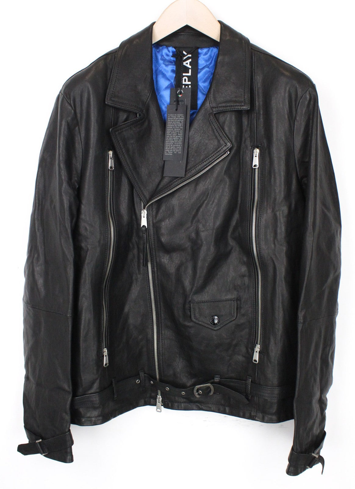 REPLAY Men's Jacket XL Black Lambskin Leather Zip-Up Classic Slim RRP€499