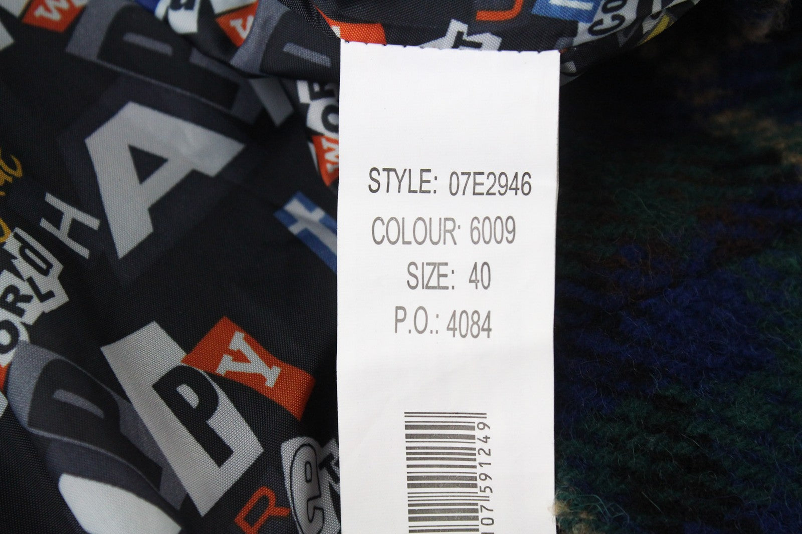 DESIGUAL moteriškas paltas, 40 dydžio, mėlynas tartano vilnos mišinio megztinis su siuvinėtu kimono raštu 