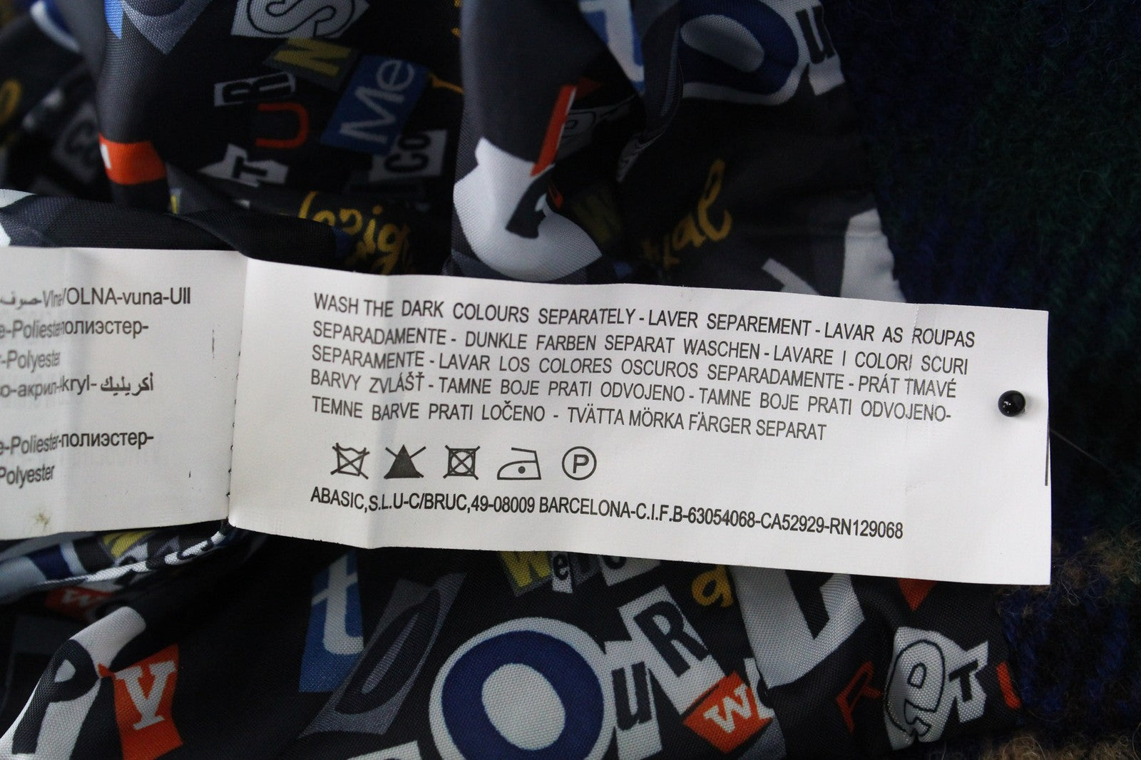 DESIGUAL moteriškas paltas, 40 dydžio, mėlynas tartano vilnos mišinio megztinis su siuvinėtu kimono raštu 