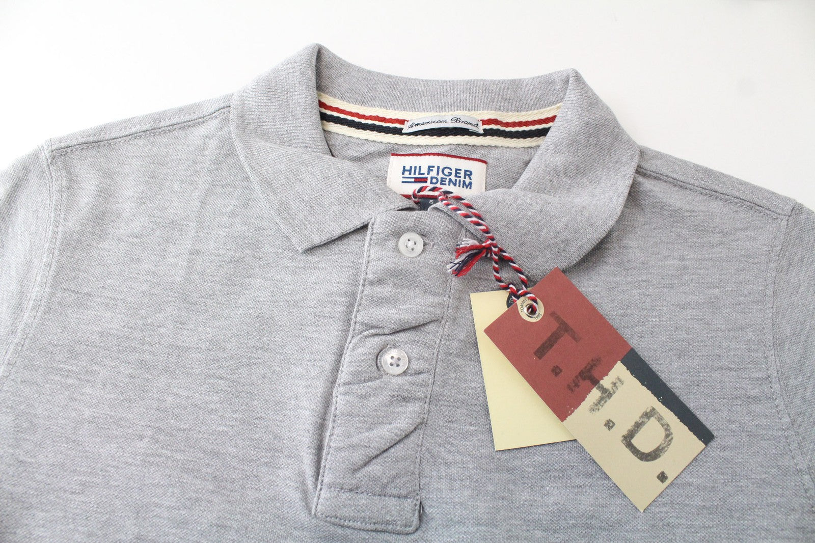 TOMMY HILFIGER DENIM Men T-Shirt S Light Grey Polo Tricot Melange Short Sleeve