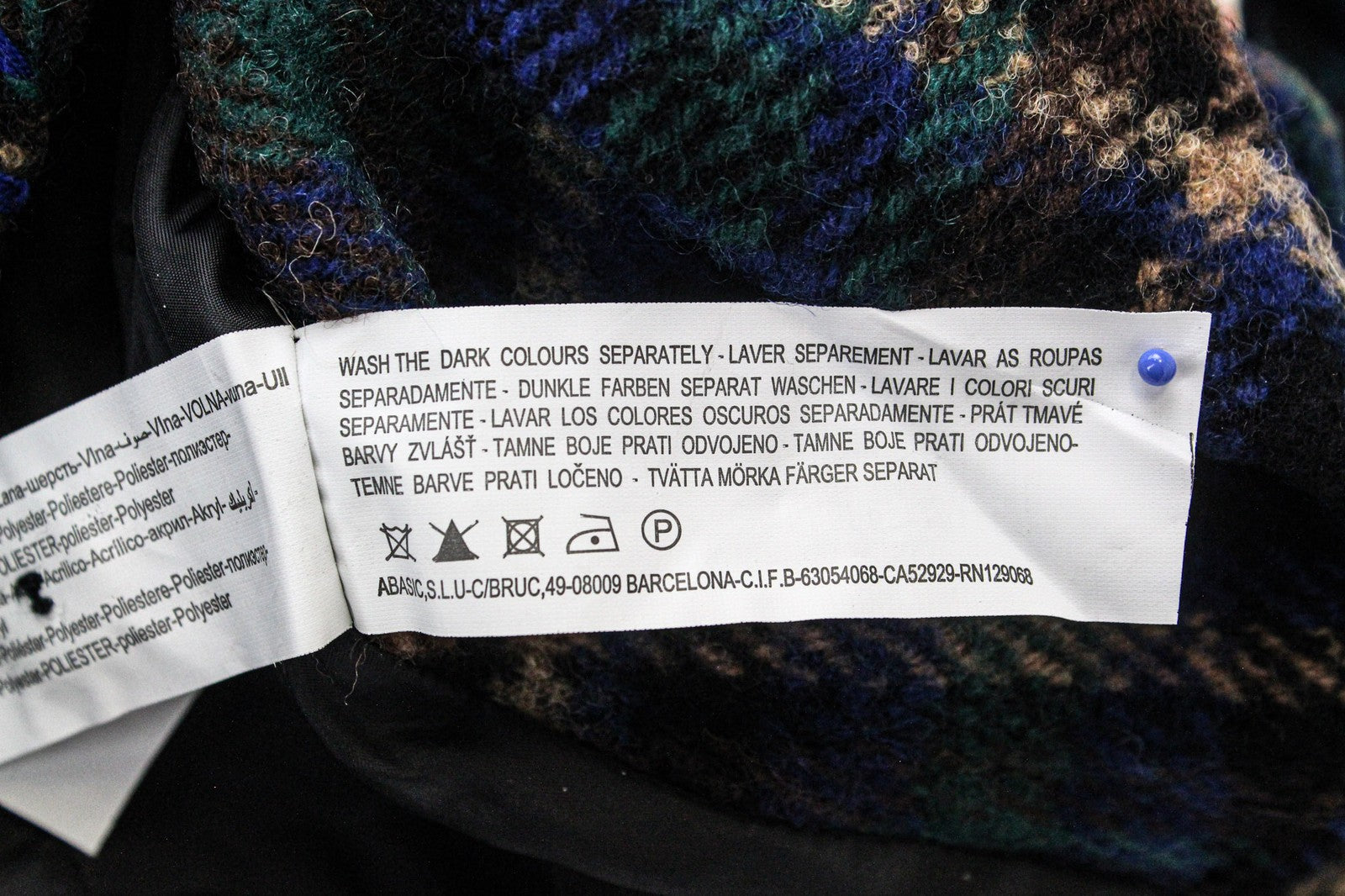 DESIGUAL Mula moteriškas paltas, 38 dydis, mėlynas languotas vilnos mišinio švarkas su siuvinėtu logotipu 