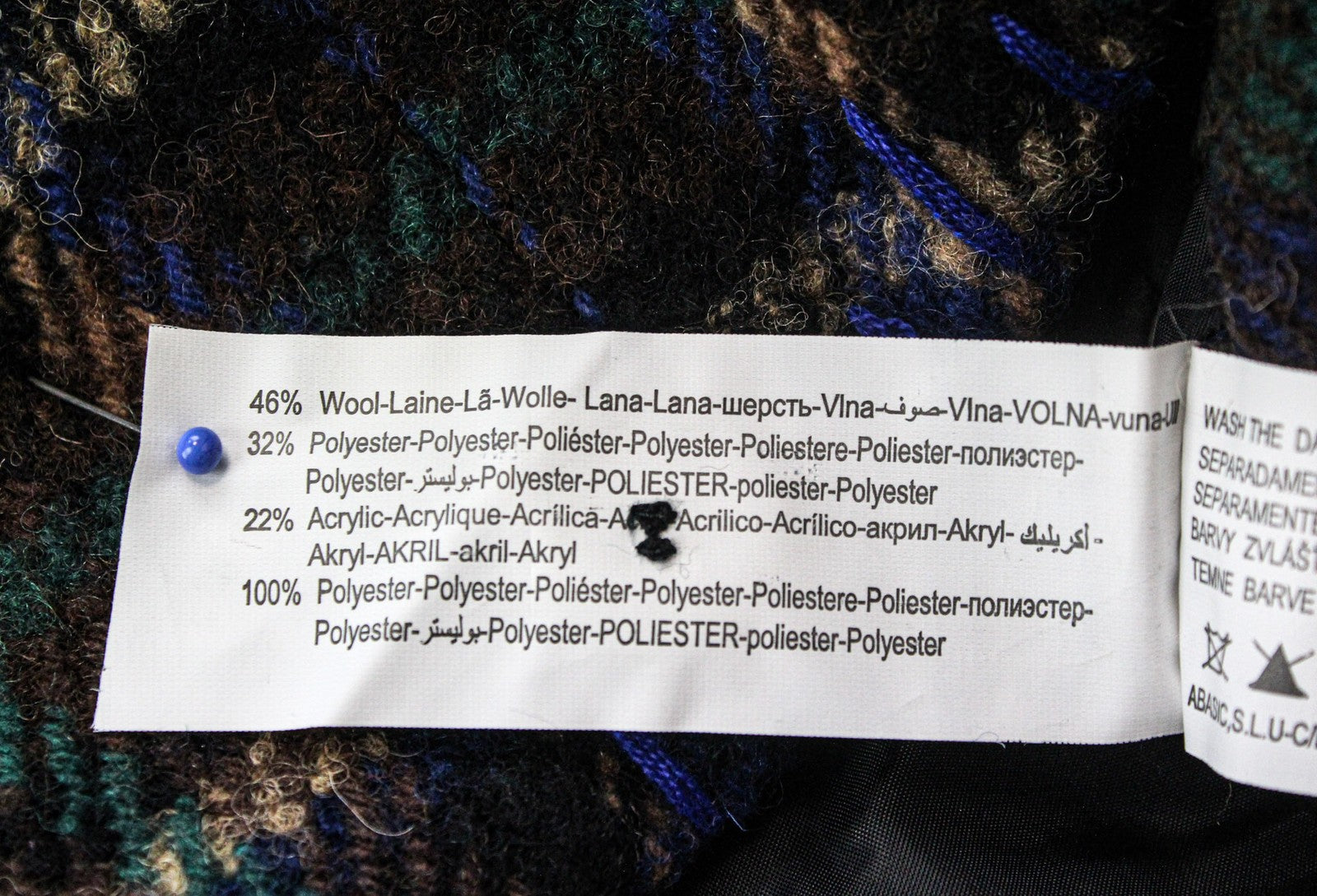 DESIGUAL Mula moteriškas paltas, 38 dydis, mėlynas languotas vilnos mišinio švarkas su siuvinėtu logotipu 