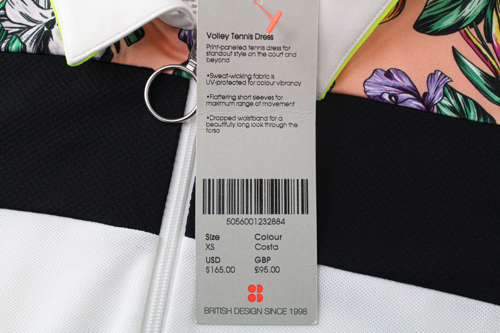 SWEATY BETTY Volley moteriška suknelė XS dydžio teniso suknelė, balta, gėlėta, tampri sportinė apranga 