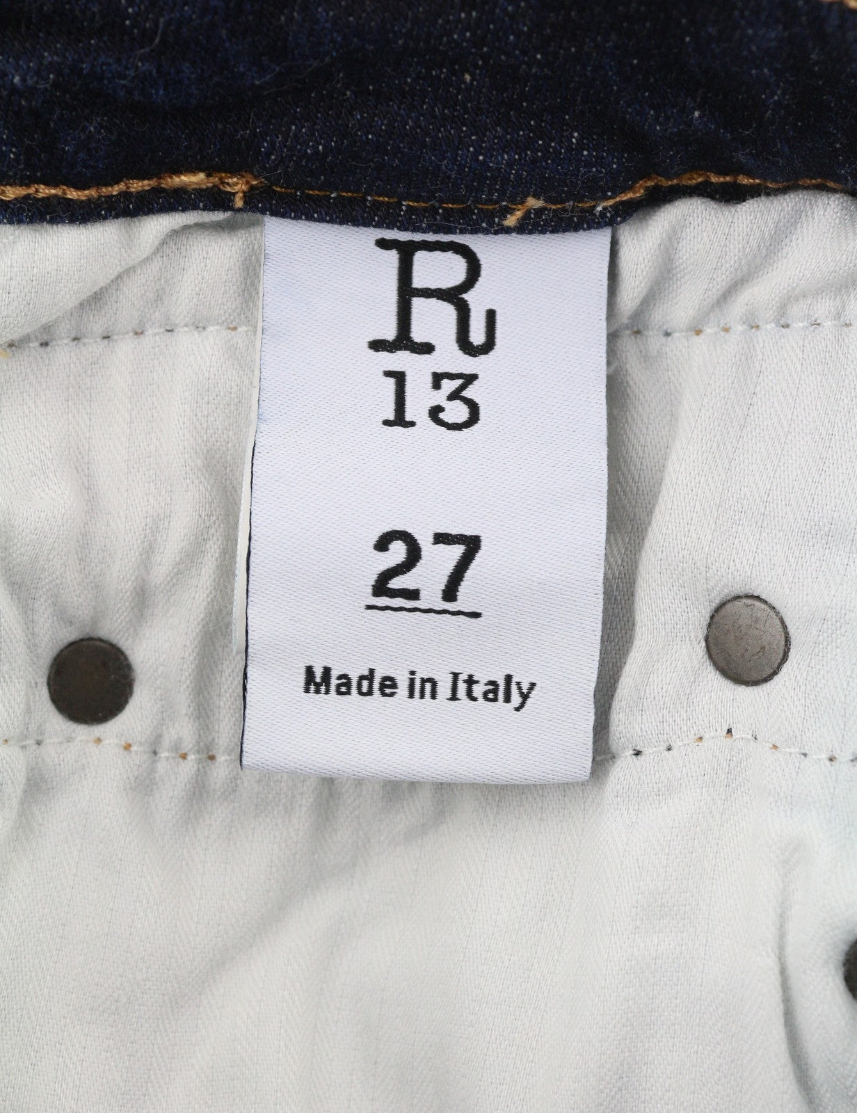 R13 baikerių berniukų moteriški džinsai, 27 Howell indigo spalvos, trumpi, aptempti, iki kulkšnių, išblukusios mėlynos spalvos. 