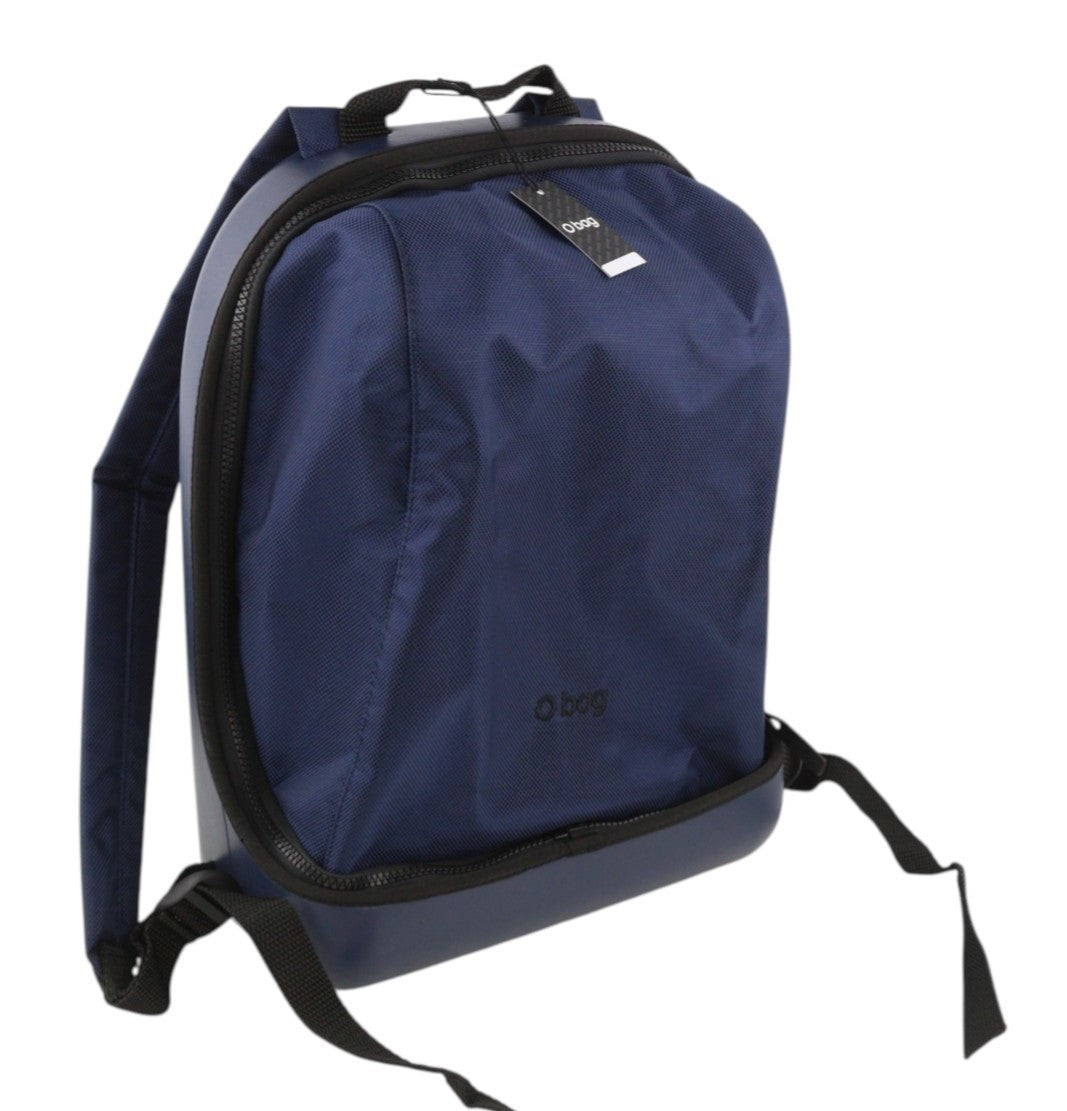 O BAG moteriškas krepšys OS unisex mėlynas apvalus užtrauktukas priekyje dvigubos rankenos su logotipais 