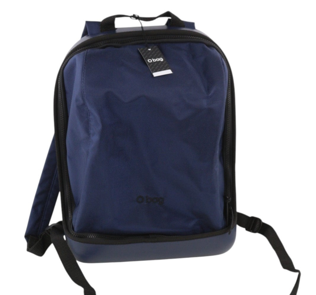 O BAG moteriškas krepšys OS unisex mėlynas apvalus užtrauktukas priekyje dvigubos rankenos su logotipais 