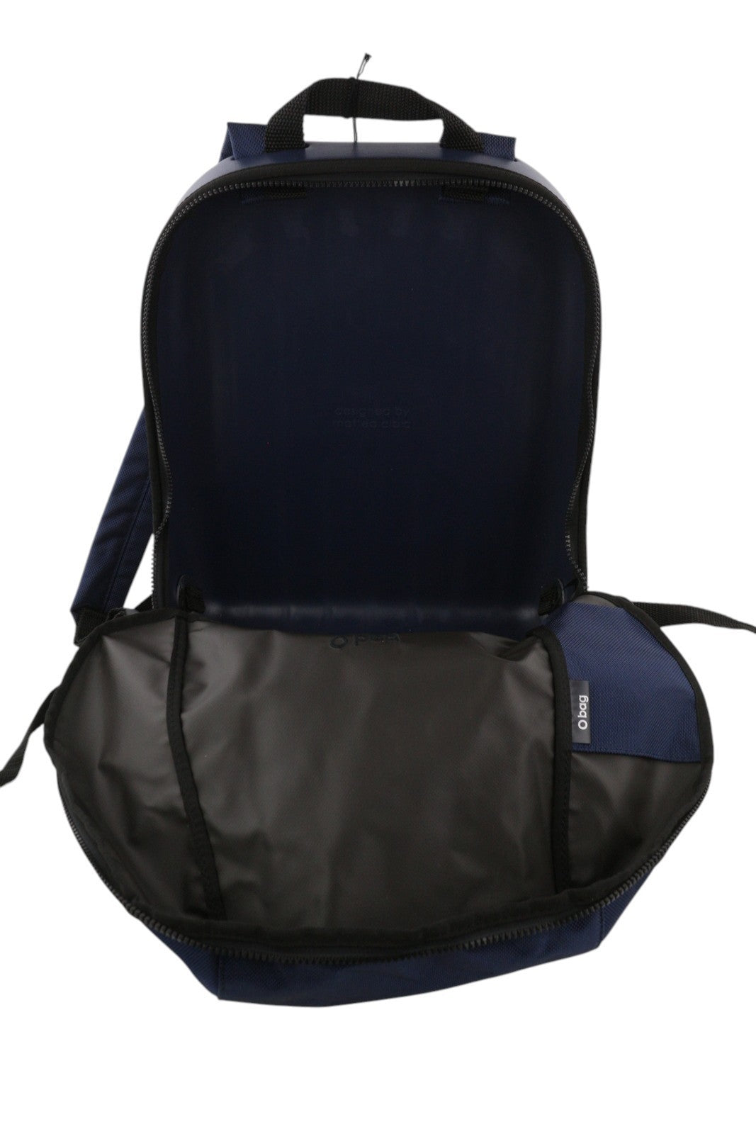 O BAG moteriškas krepšys OS unisex mėlynas apvalus užtrauktukas priekyje dvigubos rankenos su logotipais 