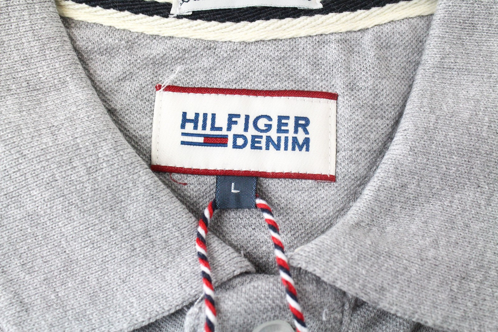 TOMMY HILFIGER DENIM vyriški marškinėliai L pilki medvilniniai polo marškinėliai su klasikiniu logotipu 