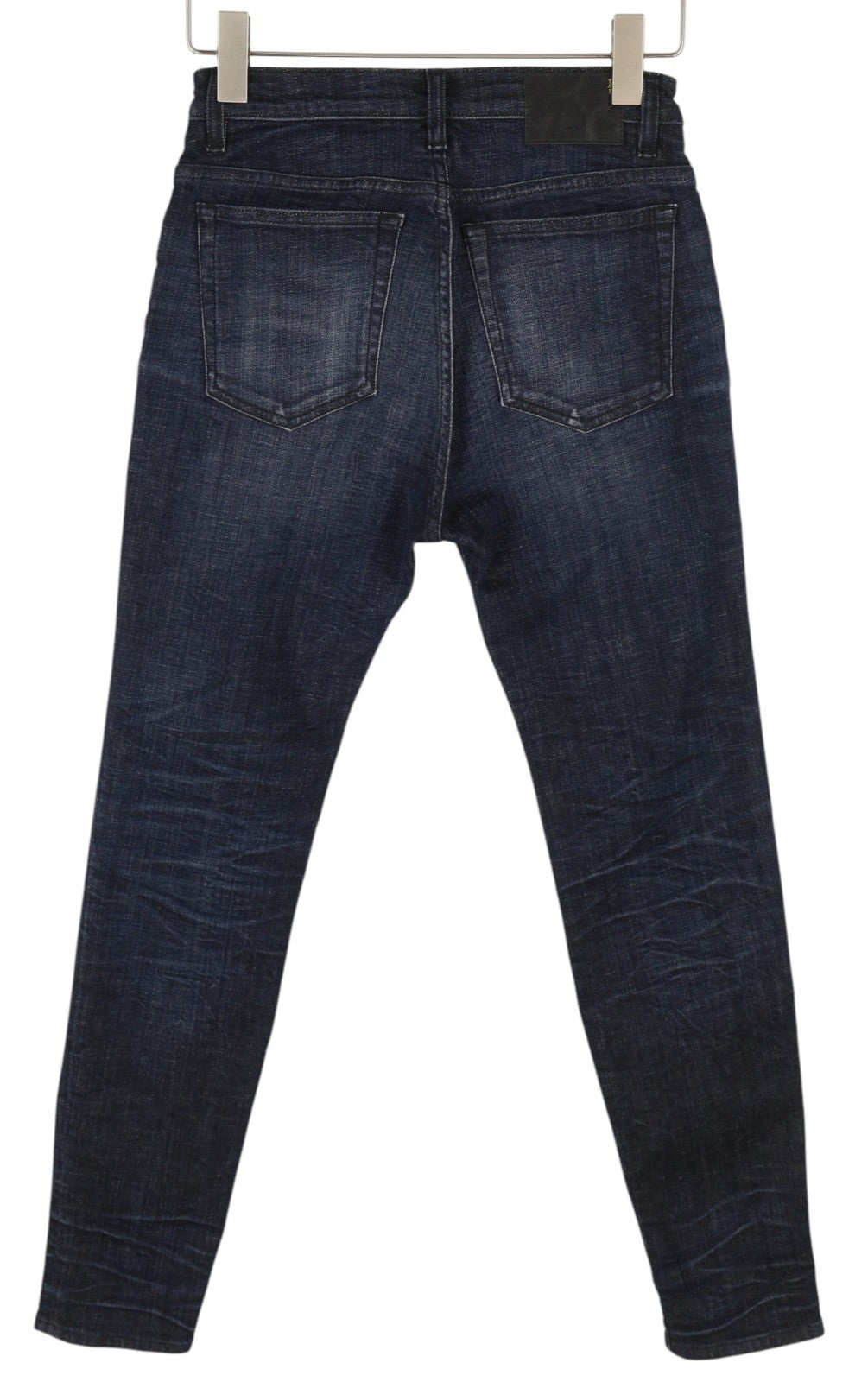 R13 aukštu liemeniu aptempti moteriški džinsai, 27 Howell, indigo spalvos, skalbta, išblukusi, tamsiai mėlyna, rekomenduojama kaina – 475 € 