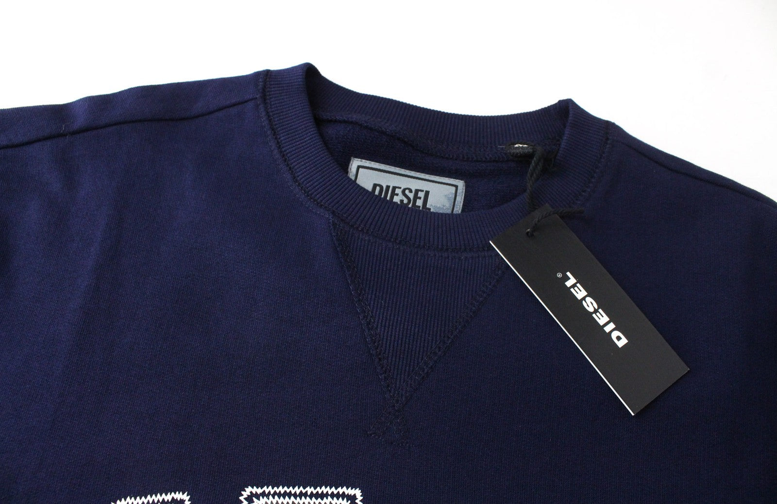 DIESEL S-Joe-B Felpa vyriškas džemperis M mėlyna spalva su logotipu ir apvalia kaklo iškirpte, flisinis džemperis 