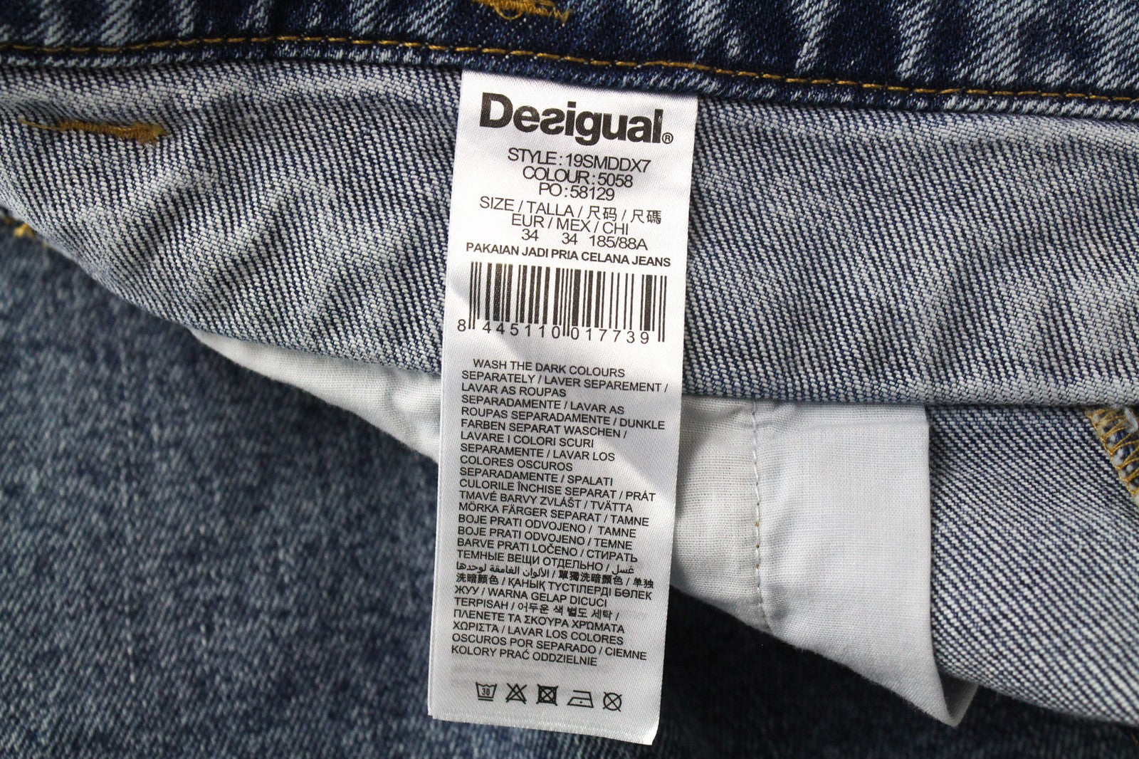 DESIGUAL Coll_Rep Men Jeans W34 Mid Blue Stretch Zip-Fly Patch Classic Denim