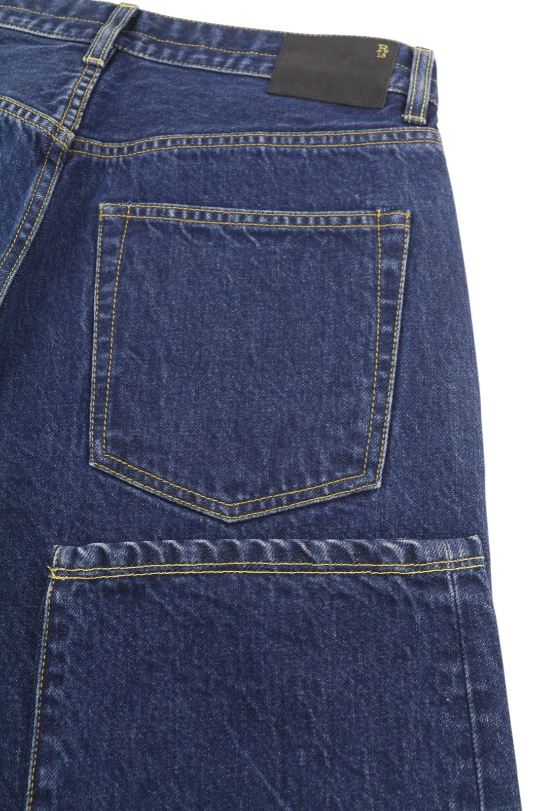 R13 dvigubomis kišenėmis berniukams skirti moteriški džinsai, 27 coliai, trumpinti iki kulkšnies, tamsiai mėlyni 