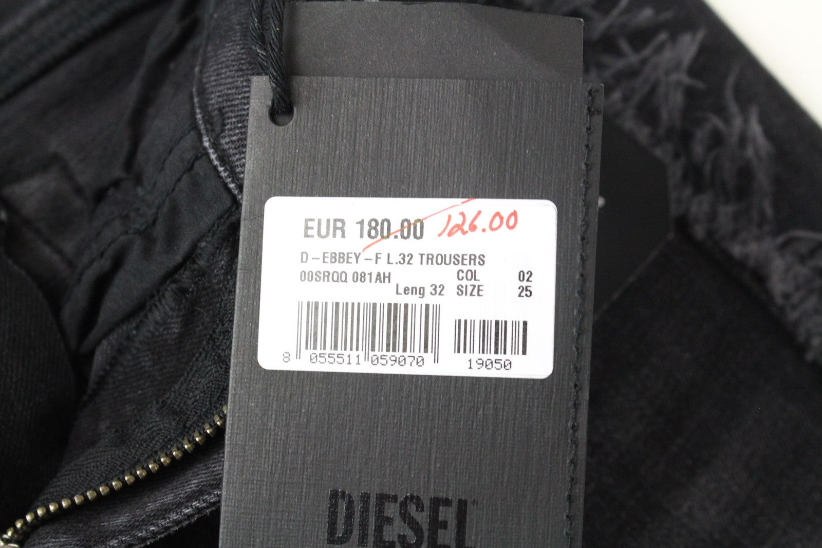 DIESEL D-Ebbey-F 081AH moteriški džinsai W25/L32 pilki, laisvo kirpimo, tamprūs, žemo liemens. 