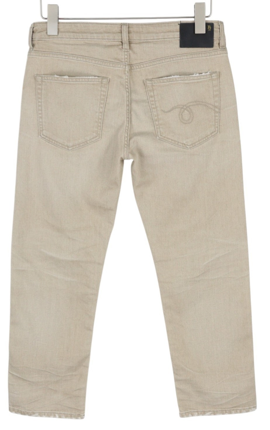 R13 berniukiški tiesūs moteriški džinsai 27 smėlio spalvos, tamprūs, trumpinti, iki kulkšnių, skalbtos rudos spalvos, RRP 549 € 