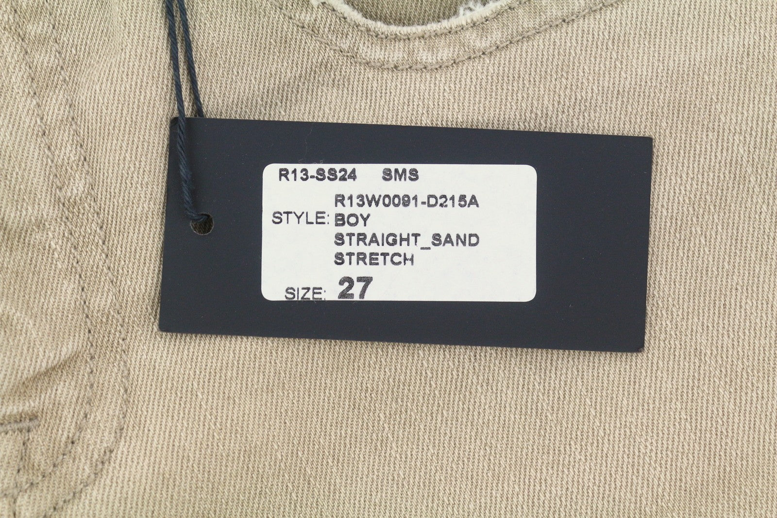 R13 berniukiški tiesūs moteriški džinsai 27 smėlio spalvos, tamprūs, trumpinti, iki kulkšnių, skalbtos rudos spalvos, RRP 549 € 