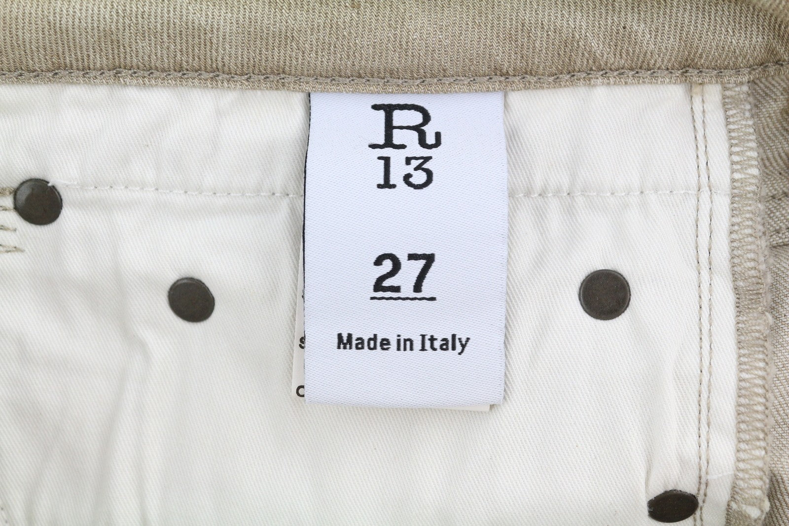 R13 berniukiški tiesūs moteriški džinsai 27 smėlio spalvos, tamprūs, trumpinti, iki kulkšnių, skalbtos rudos spalvos, RRP 549 € 