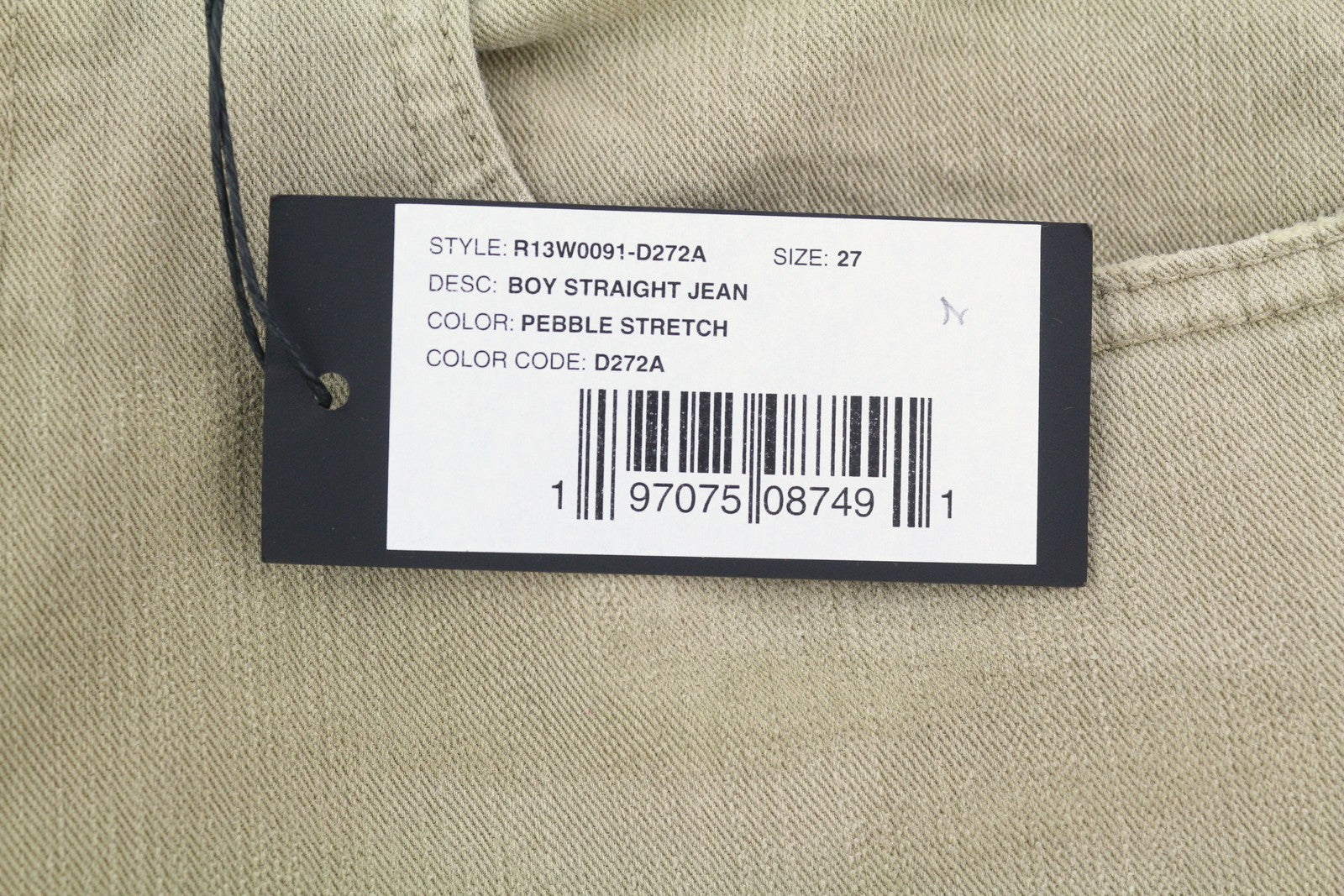 R13 berniukiški tiesūs moteriški džinsai 27 akmenukų ilgio, tamprūs, trumpinti, išblukintos rudos spalvos, rekomenduojama kaina – 695 € 