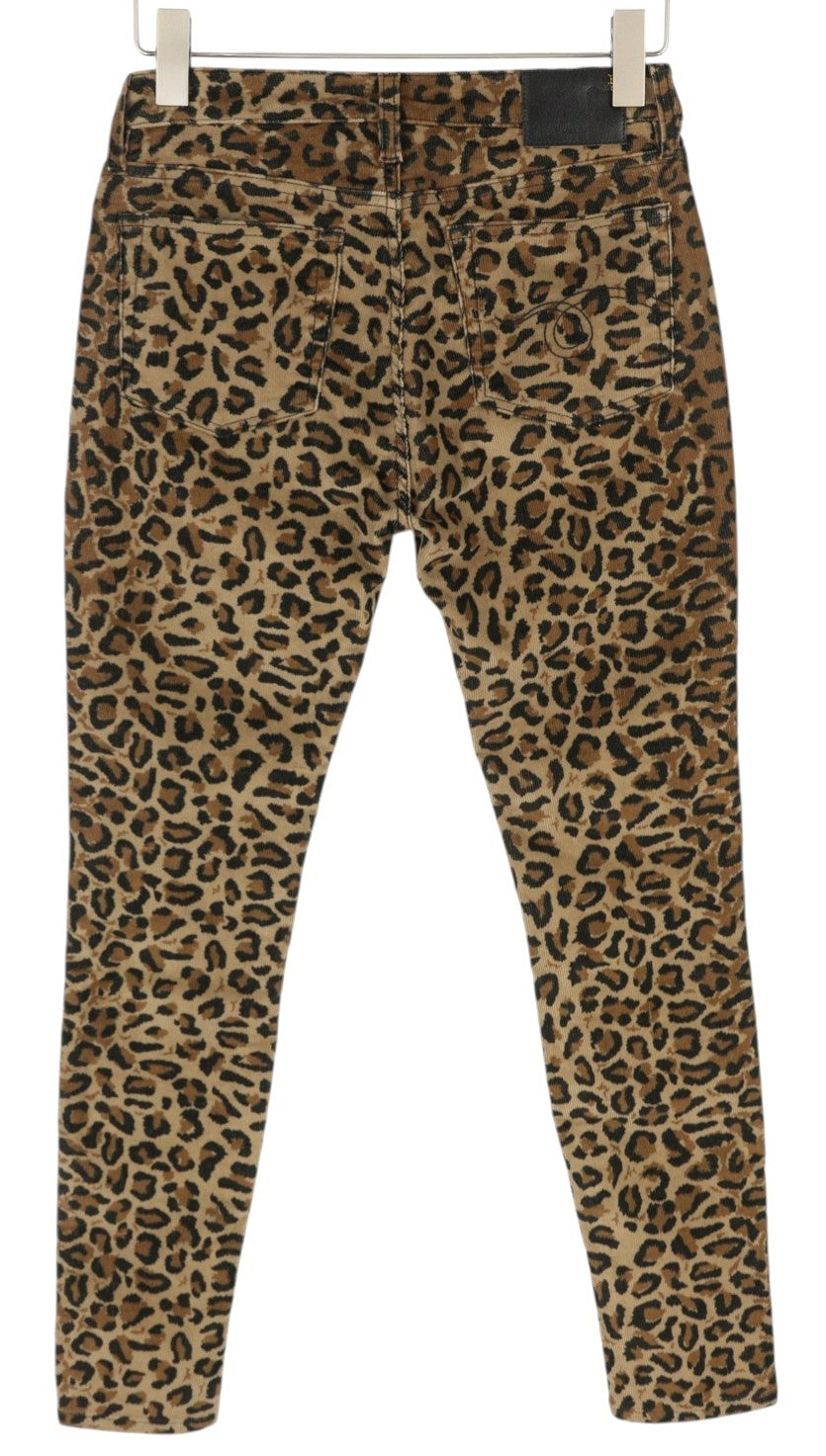 R13 Alison Skinny moteriškos kelnės 27 gelsvai rudos leopardo rašto iki kulkšnių velveto rudos spalvos