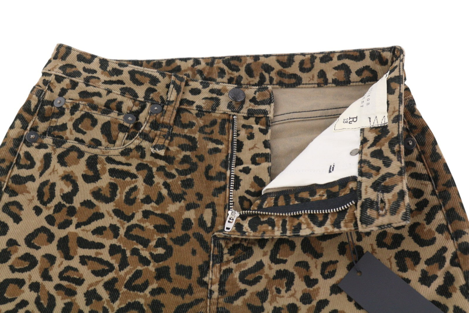 R13 Alison Skinny moteriškos kelnės 27 gelsvai rudos leopardo rašto iki kulkšnių velveto rudos spalvos