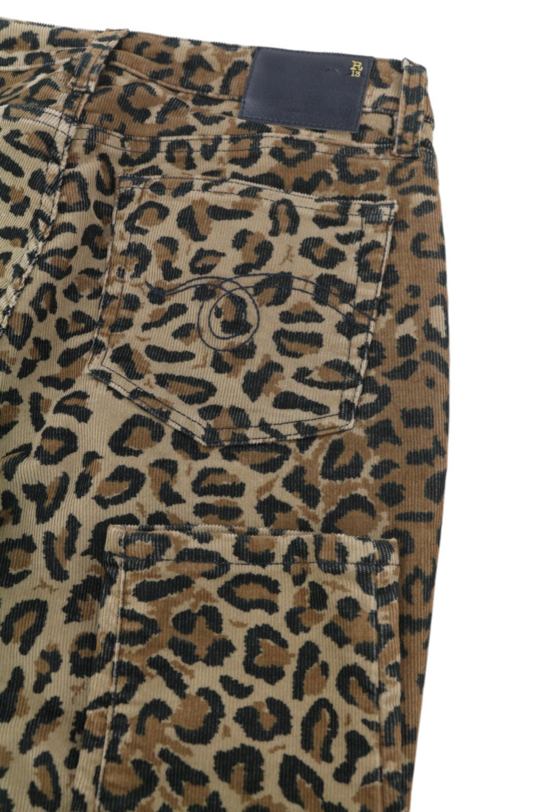 R13 Alison Skinny moteriškos kelnės 27 gelsvai rudos leopardo rašto iki kulkšnių velveto rudos spalvos