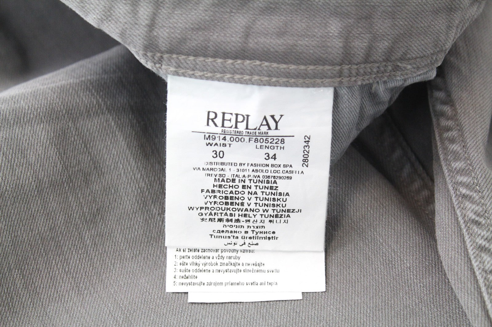 REPLAY Anbass vyriški džinsai W30/L34 ploni pilki tamprūs medvilniniai džinsiniai kelnės su 5 kišenėmis 