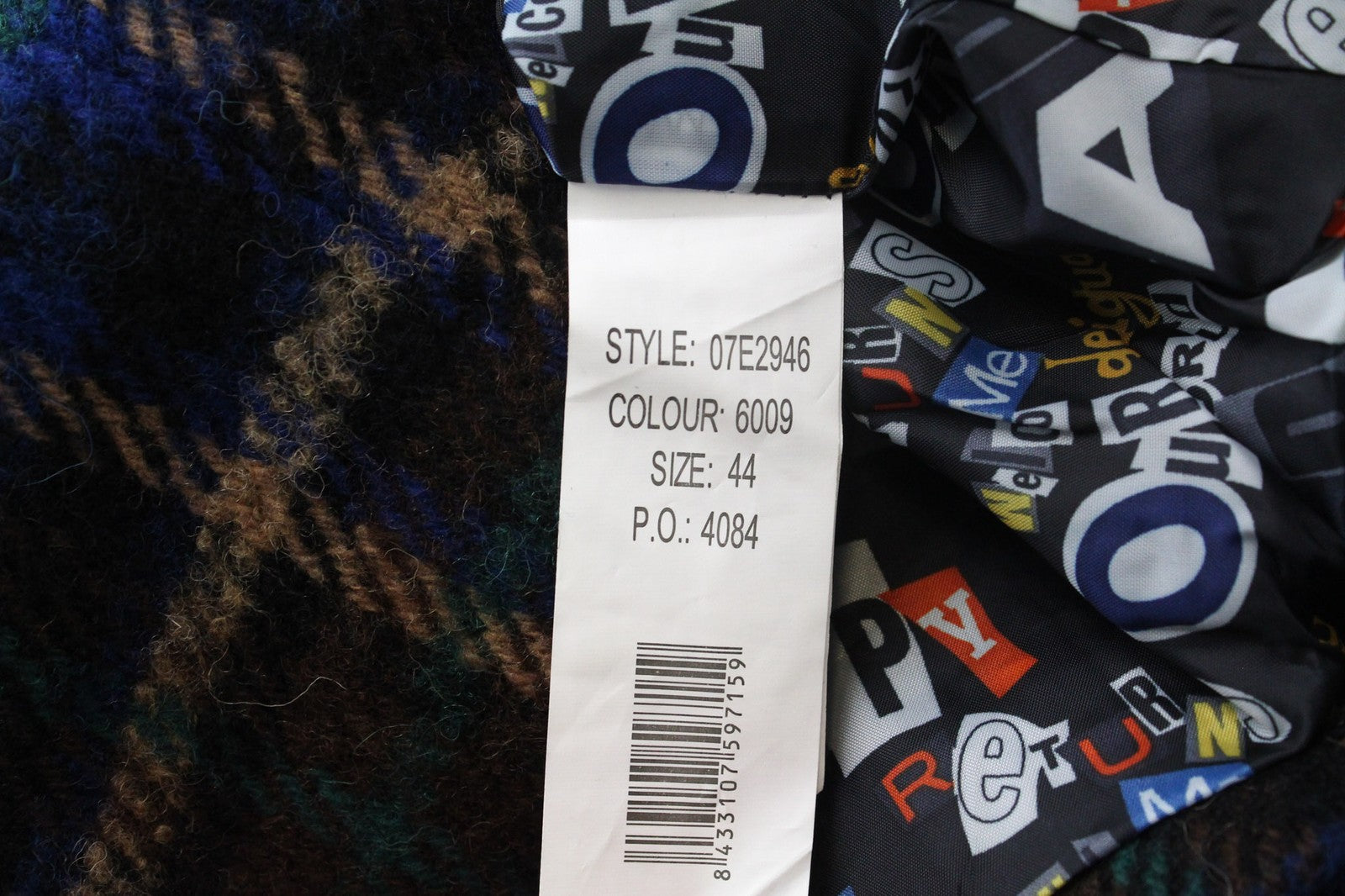 DESIGUAL Women's Coat EU44 Blue Wool Blend Tartan Check Oversize Kimono Sleeved