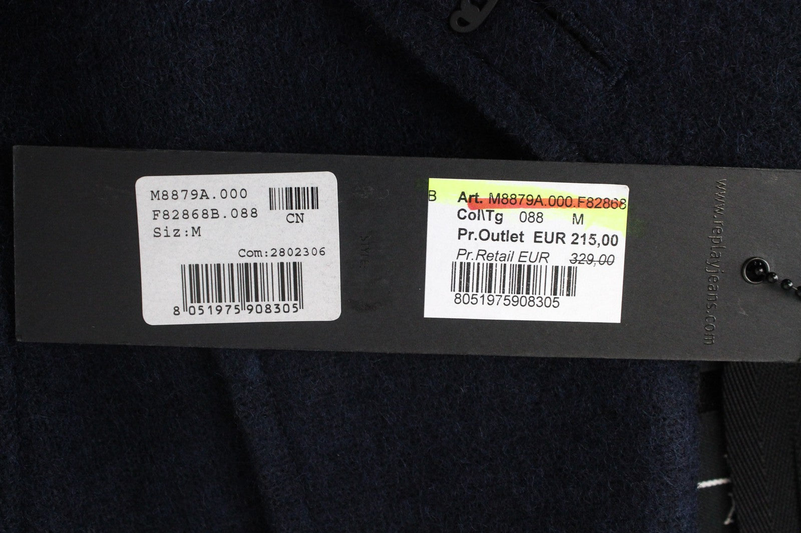 REPLAY vyriška striukė M tamsiai mėlyna vilnos mišinio dvieilis pamušalas viršutiniai drabužiai 