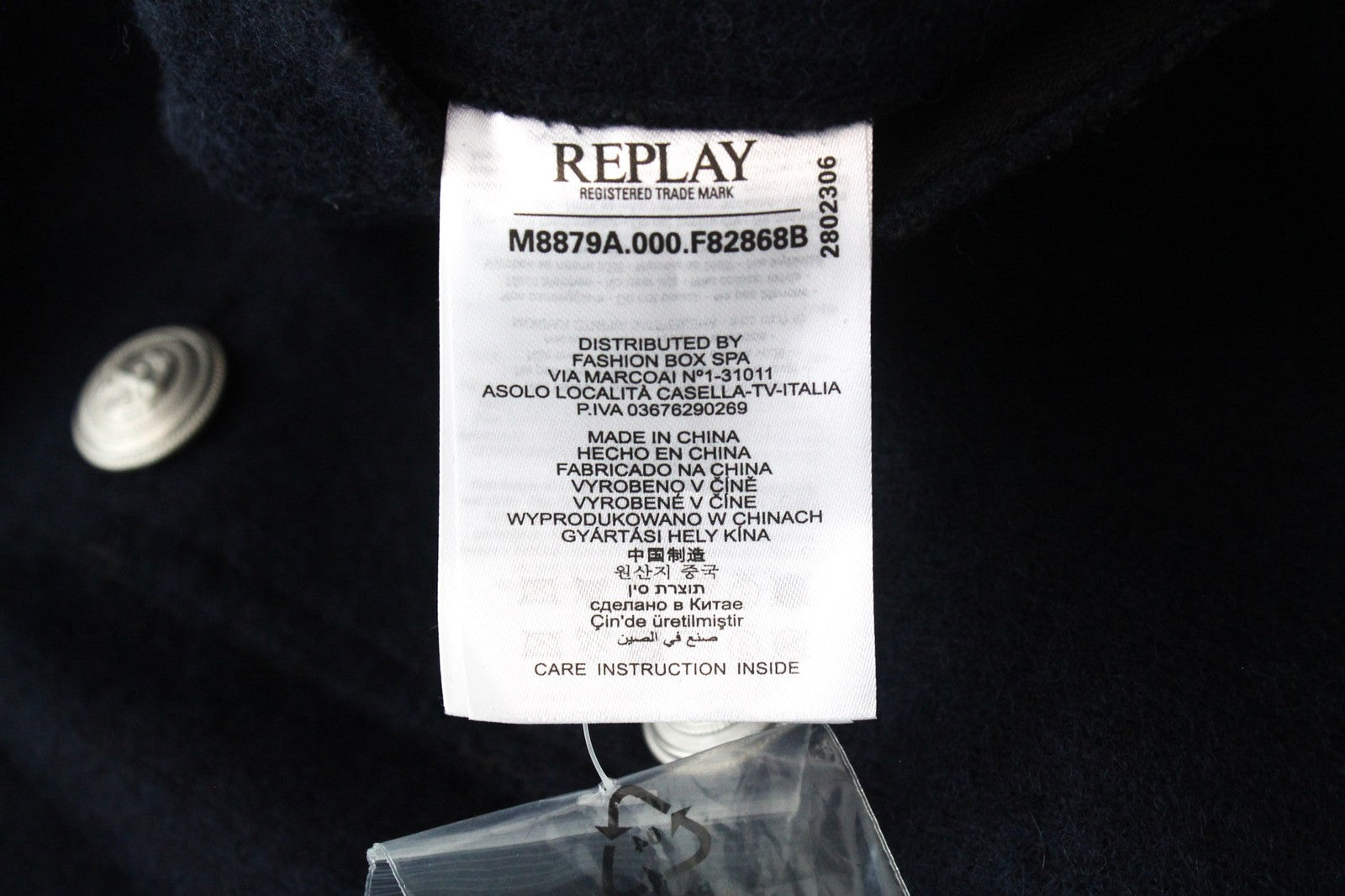 REPLAY vyriška striukė M tamsiai mėlyna vilnos mišinio dvieilis pamušalas viršutiniai drabužiai 