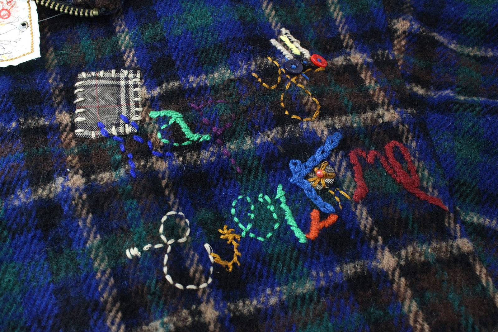 DESIGUAL moteriškas paltas EU42 mėlynas tartanas didelis kimono stiliaus vilnos mišinio paltas 