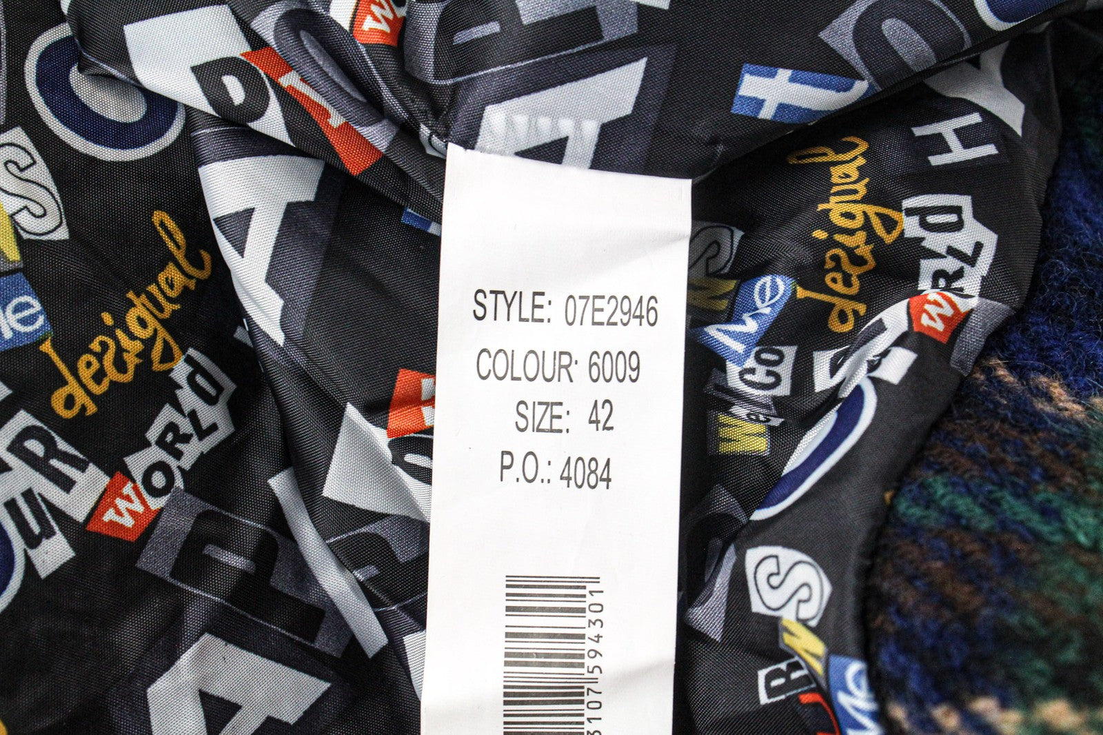 DESIGUAL moteriškas paltas EU42 mėlynas tartanas didelis kimono stiliaus vilnos mišinio paltas 