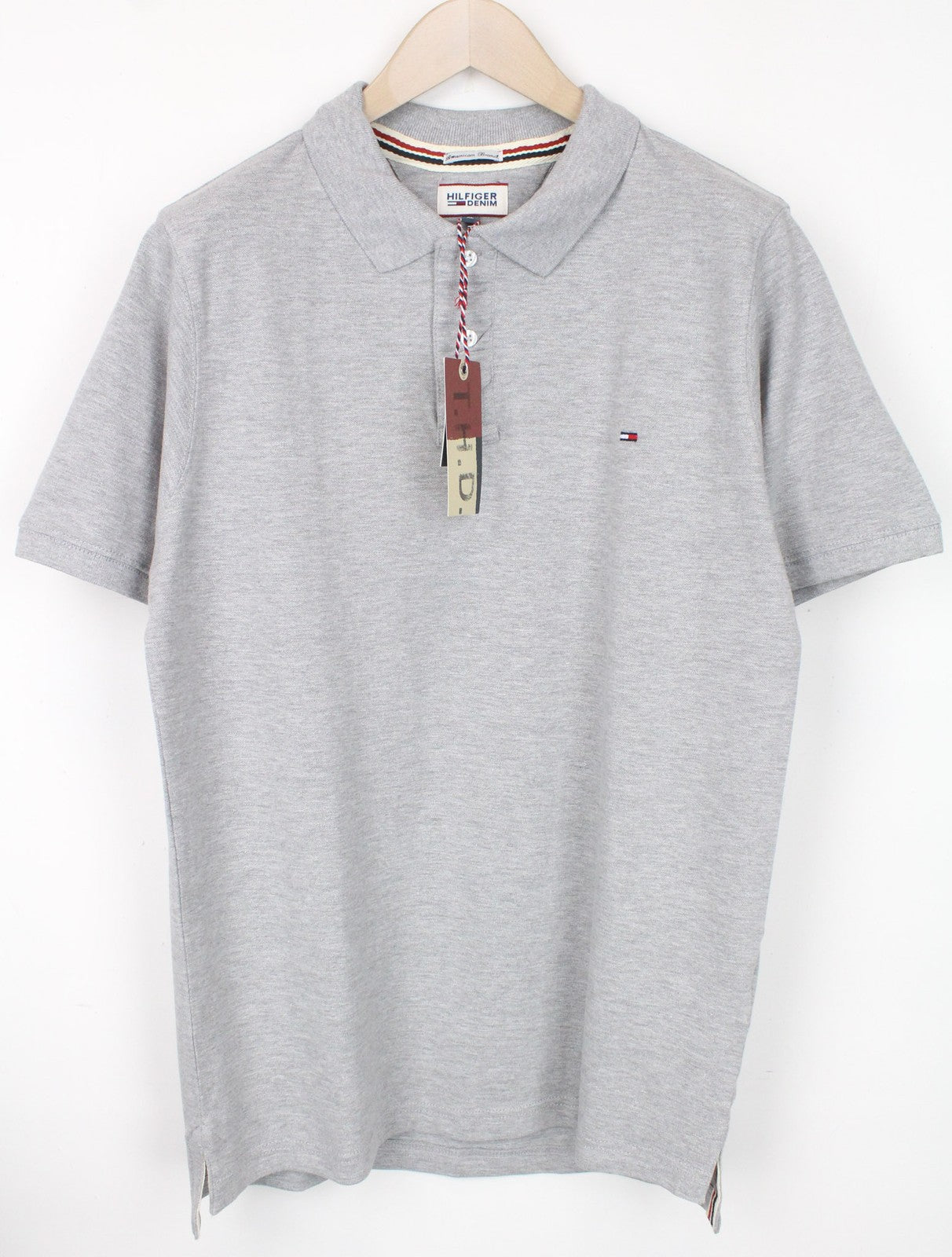 TOMMY HILFIGER DENIM Men's T-Shirt XL Grey Polo Cotton Melange Short Sleeve