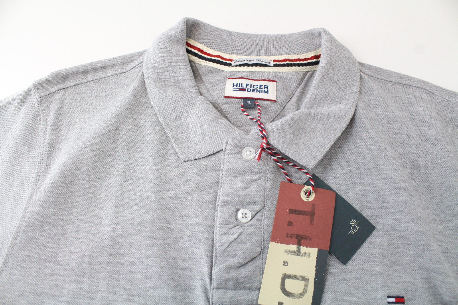 TOMMY HILFIGER DENIM Men's T-Shirt XL Grey Polo Cotton Melange Short Sleeve